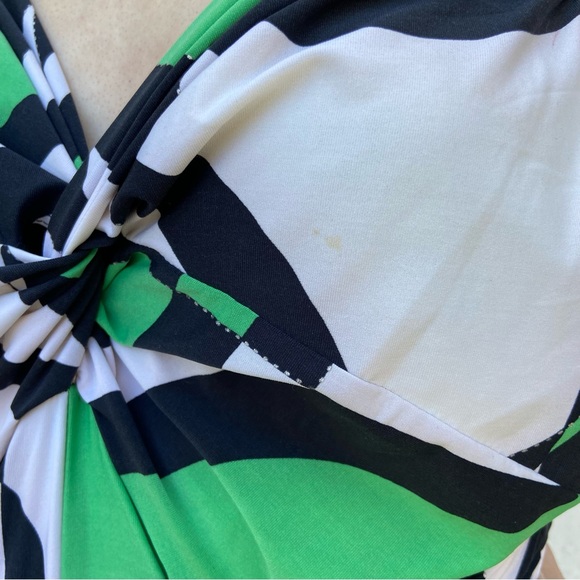 Sharon Max Black White Green Abstract Pint Tie Front Knot Tank Sleeveless Dress! - Picture 2 of 7